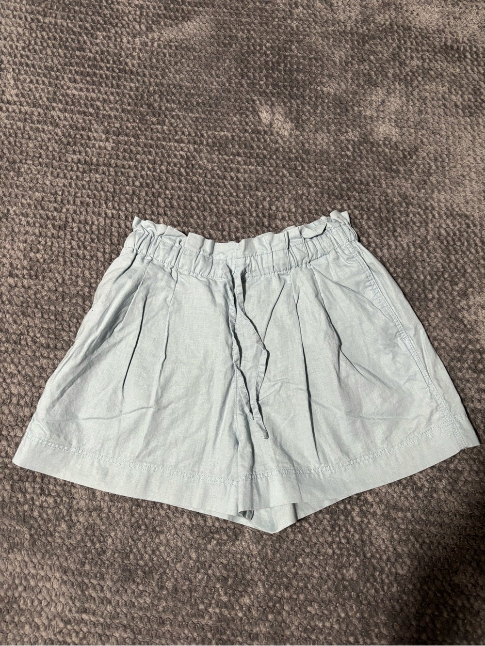 Uniqlo Light Blue Women's Linen-Blend Drawstring Shorts Size Small